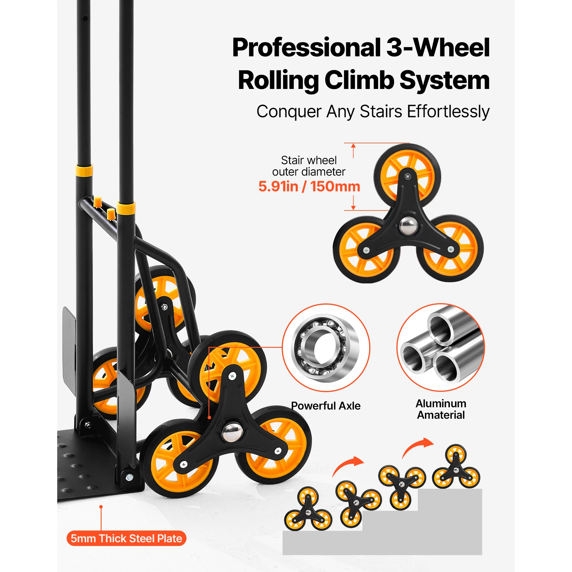 SucceBuy 440/770 lbs Folding Hand Truck Dolly with 6 Wheels & 2 Elastic Ropes Stair Climbing Cart for Shopping Moving Warehouse