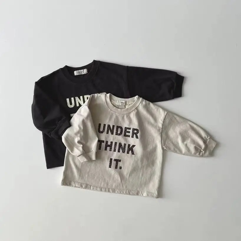 2025 Spring New Baby Long Sleeve T Shirts Letter Print Children Pullover Cotton Infant Girl Loose Tops Casual Toddler Boy Tee