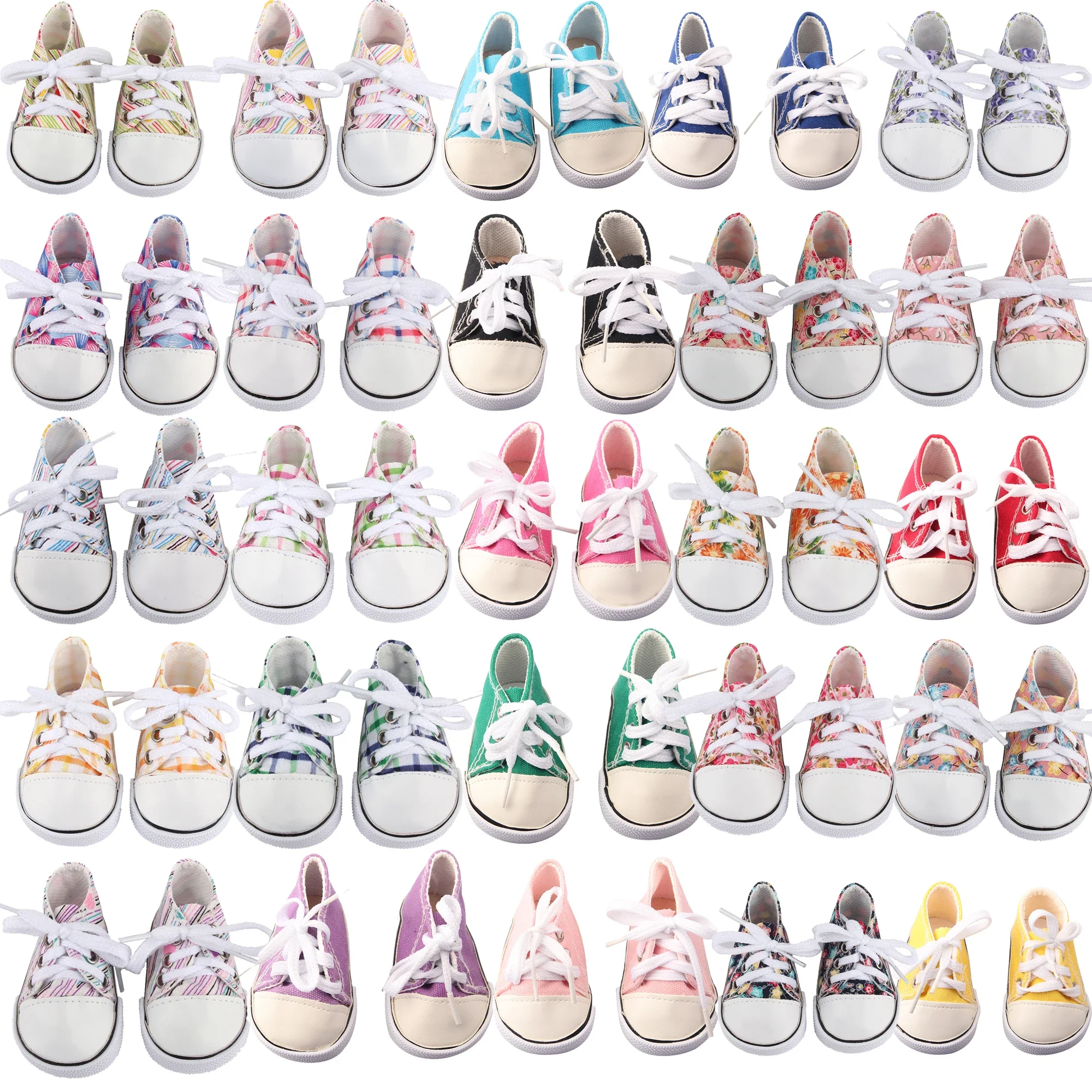 

American 17 Inch Girl Doll Canvas Shoes 7cm Fashion Lines, Flowers Sneakers Boots For 43cm Baby New Born& DIY Russia,OG Doll Toy