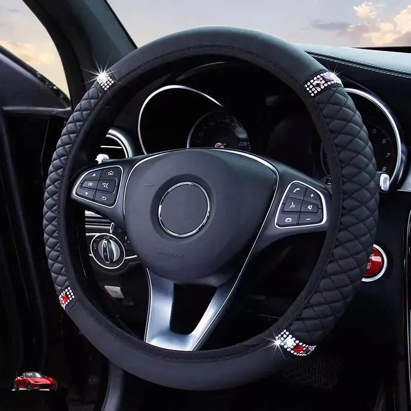 Car Steering Wheel Cover Without Inner Ring Leather Embroidery Diamonds for Mercedes-BenzA-Klasse for bmw-3 Series steering wheel cover