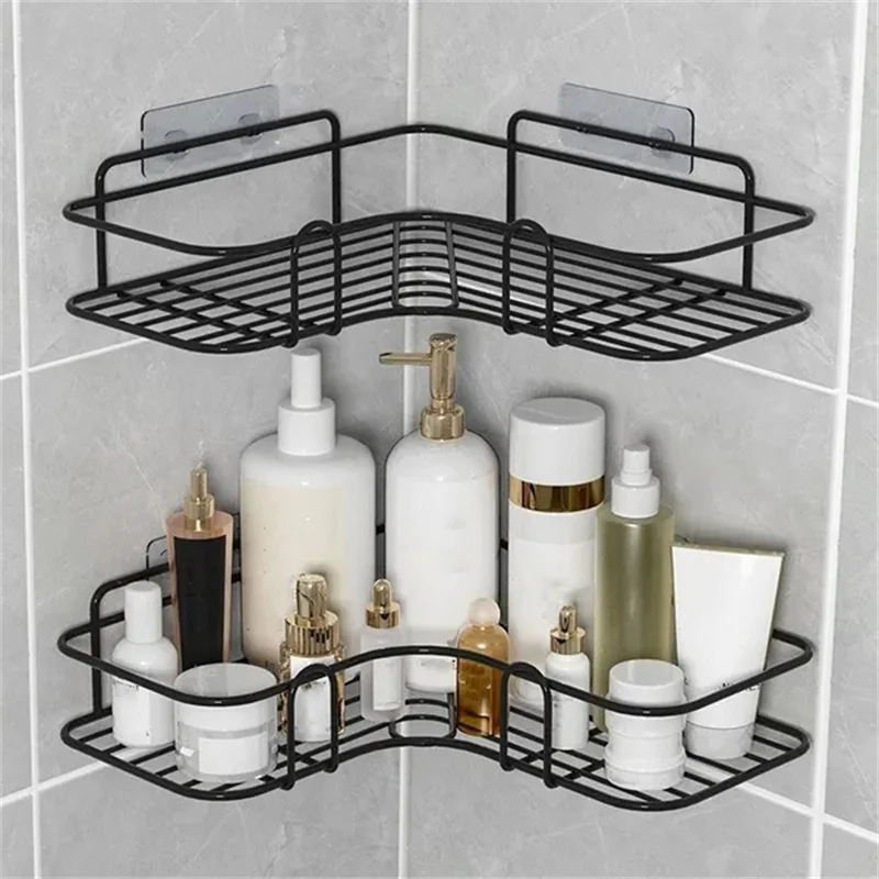 Shower Corner Shelf Bathroom Storage Shelves No Drilling Space Aluminum Adhesive  Shelf On The Wall Shampoo Holder Rack - AliExpress