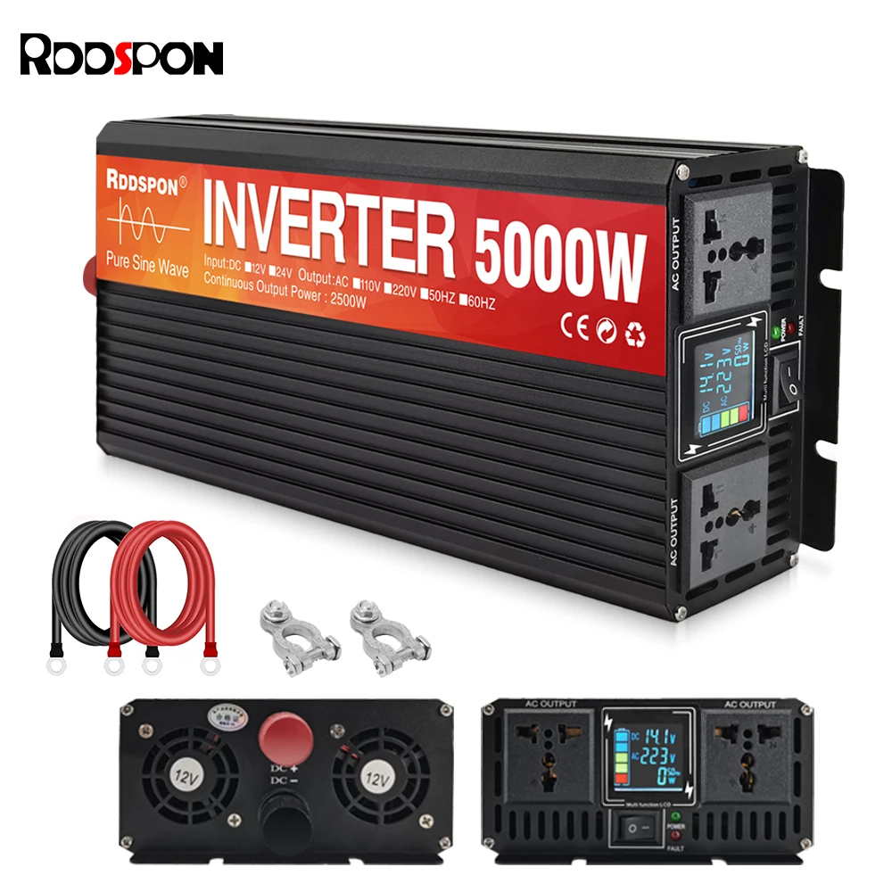 Rddspon Power Inverter Onda Sinusoidale Pura 12V 24V 220V 3000W 4000W 5000W Display Lcd Convertitore Di Tensione Micro Inverter Solare Per Auto