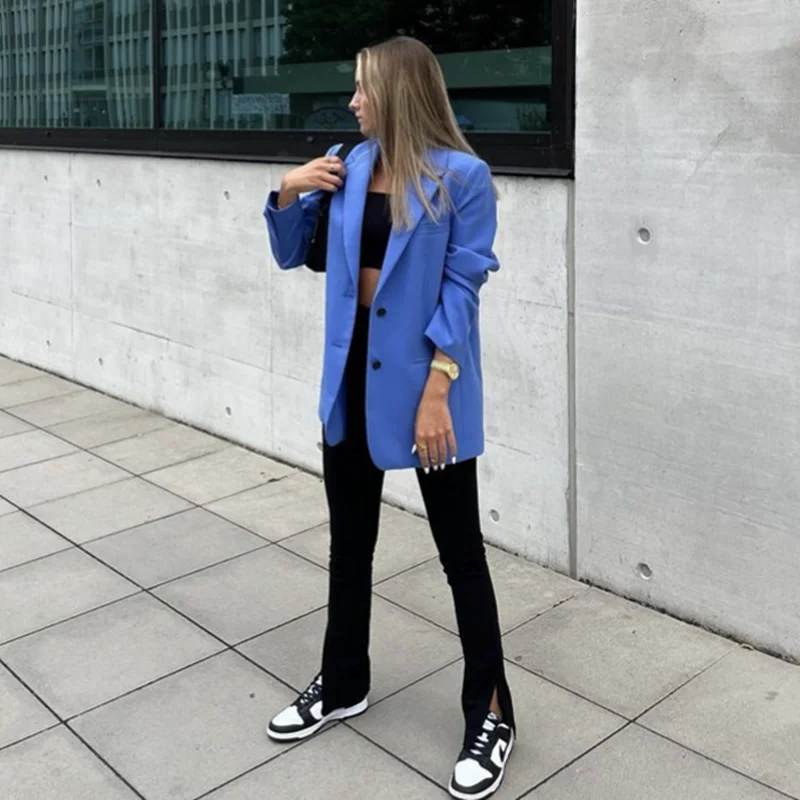 

Woman Casual Pink Long Sleeve Blazer 2022 Autumn Elegant Female Solid Basic Blazers Offices Ladies Chic Button Outwear