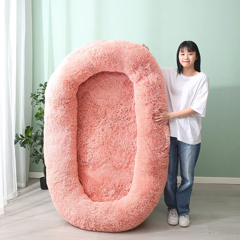 Large Human Dog Sofa Bed Oval Dog Bed Removable Cover Long Plush Pet Kennel Bed Mats Pet Cat Bed Winter Warm Sleeping Floor Mat