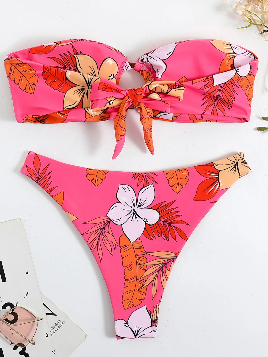 Bikini Donna Due Pezzi Con Fascia E Fiori - Costume Da Bagno Nuovo B2321