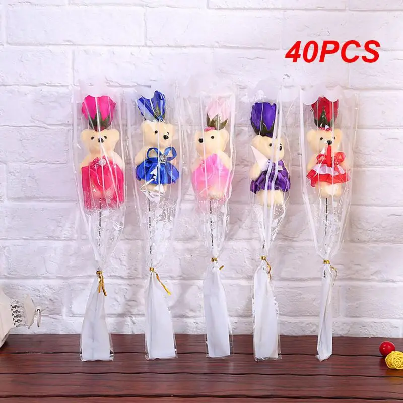 

40PCS Bouquets Gifts Single Cute Rose Special Gift Bear Rose Flower Valentine's Soap Flower