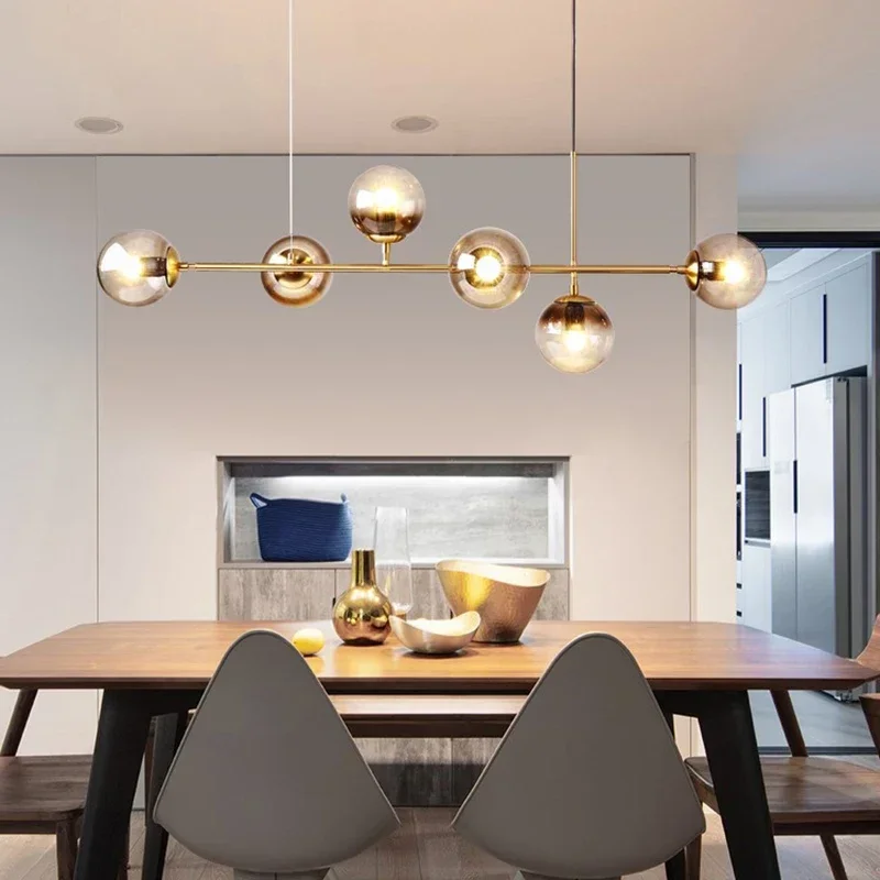 

Minimalist Chandelier Lighting Bar Long Chandelier LED Ceiling Modern Pendant Light Kitchen LOFT Glass Ball Hanging Lamp Fixture