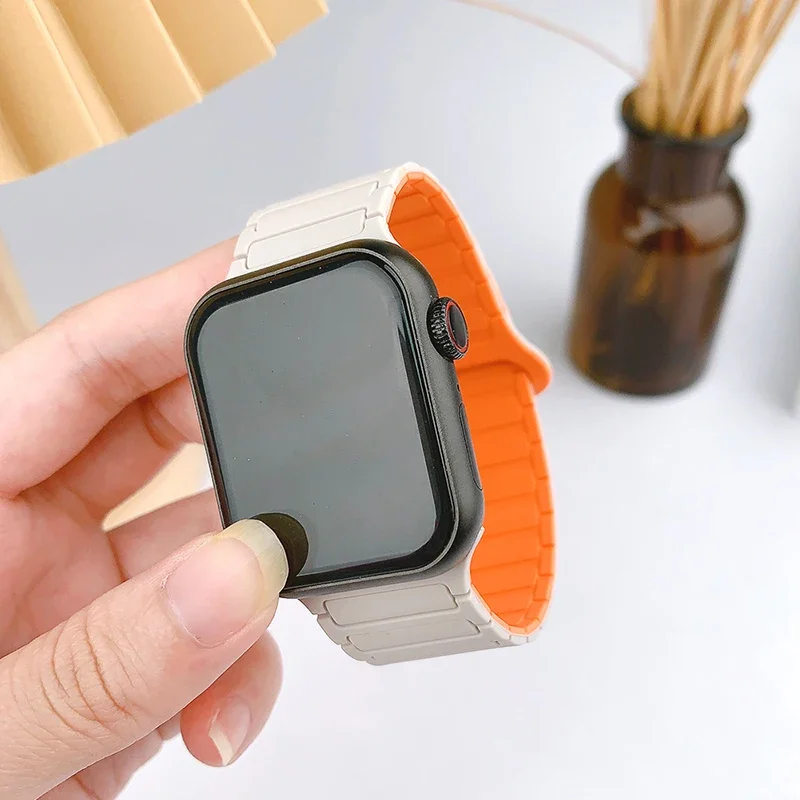 애플 워치 울트라 밴드용 스트랩, 49mm, 44mm, 40mm, 45mm, 38mm, 41mm, 42mm, 마그네틱 실리콘 팔찌, 아이워치 시리즈 9, 8, 7, 6, Se 2