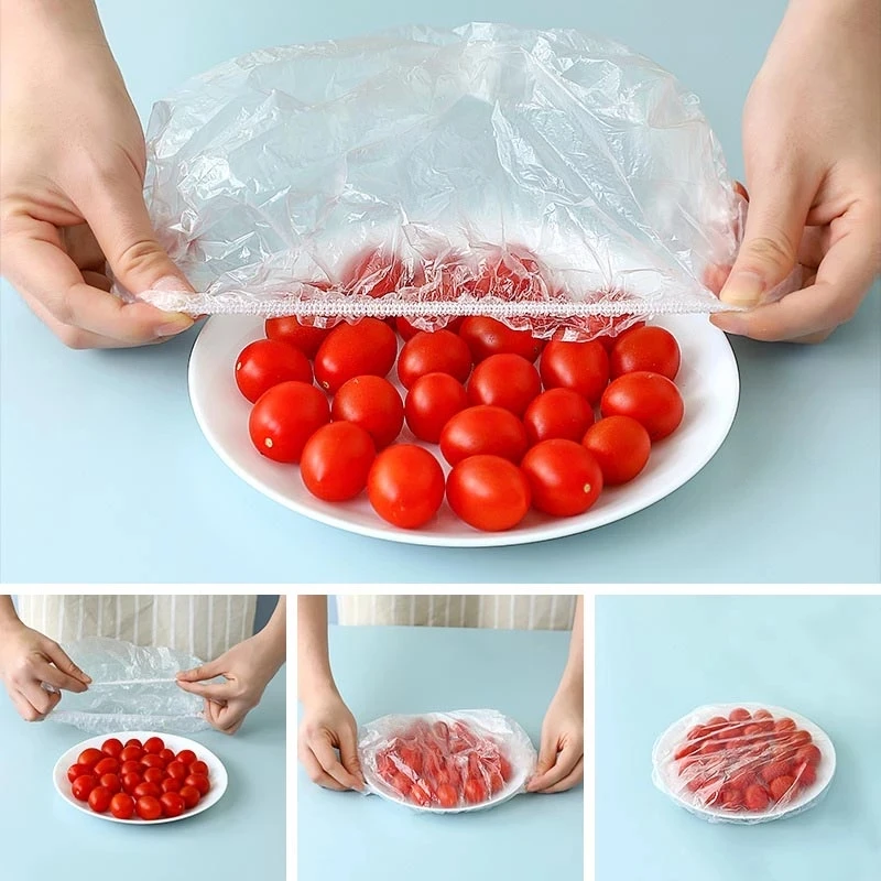 

50/100Pcs Reusable Durable Food Storage Covers Elastic Keep Fresh Food Plastic Wrap Dish Plate Clings Film Refrigerator Kitchen