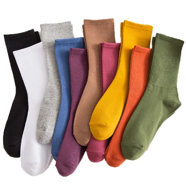 5 Pairs Of Pure Cotton Socks Mix And Match Solid Color Girl Candy