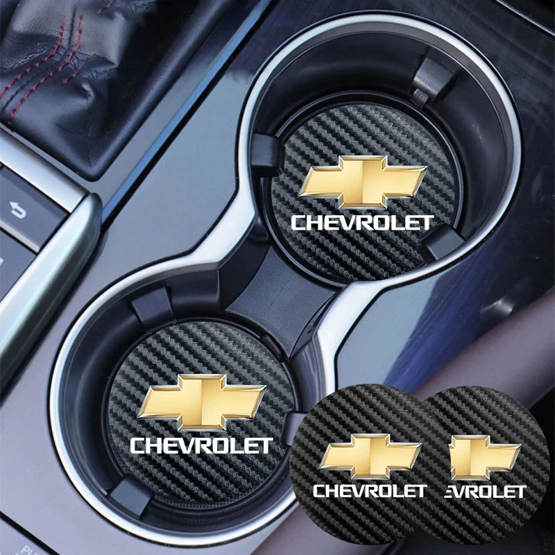 2Pcs 탄소 섬유 자동차 워터 슬롯 미끄럼 방지 컵 매트 Chevrolet Cruze Sonic Silverado Trax Camaro Captiva Equinox Trailblazer SS