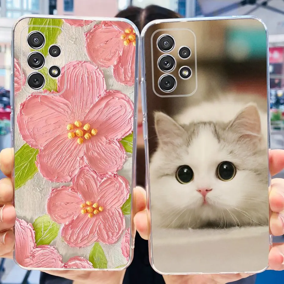 Чехол для телефона Samsung Galaxy A32 с милым цветочным рисунком кота для Samsung A32 4G, Мягкая силиконовая задняя крышка из ТПУ