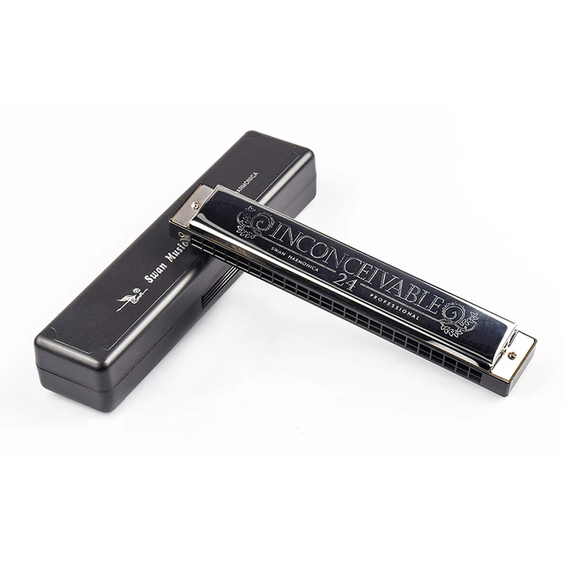 24 Hole Harmonica Professional Performance Competition Polyphonic Diatonic Harmonica in C with Hard Case and Cloth diatonic harmonica