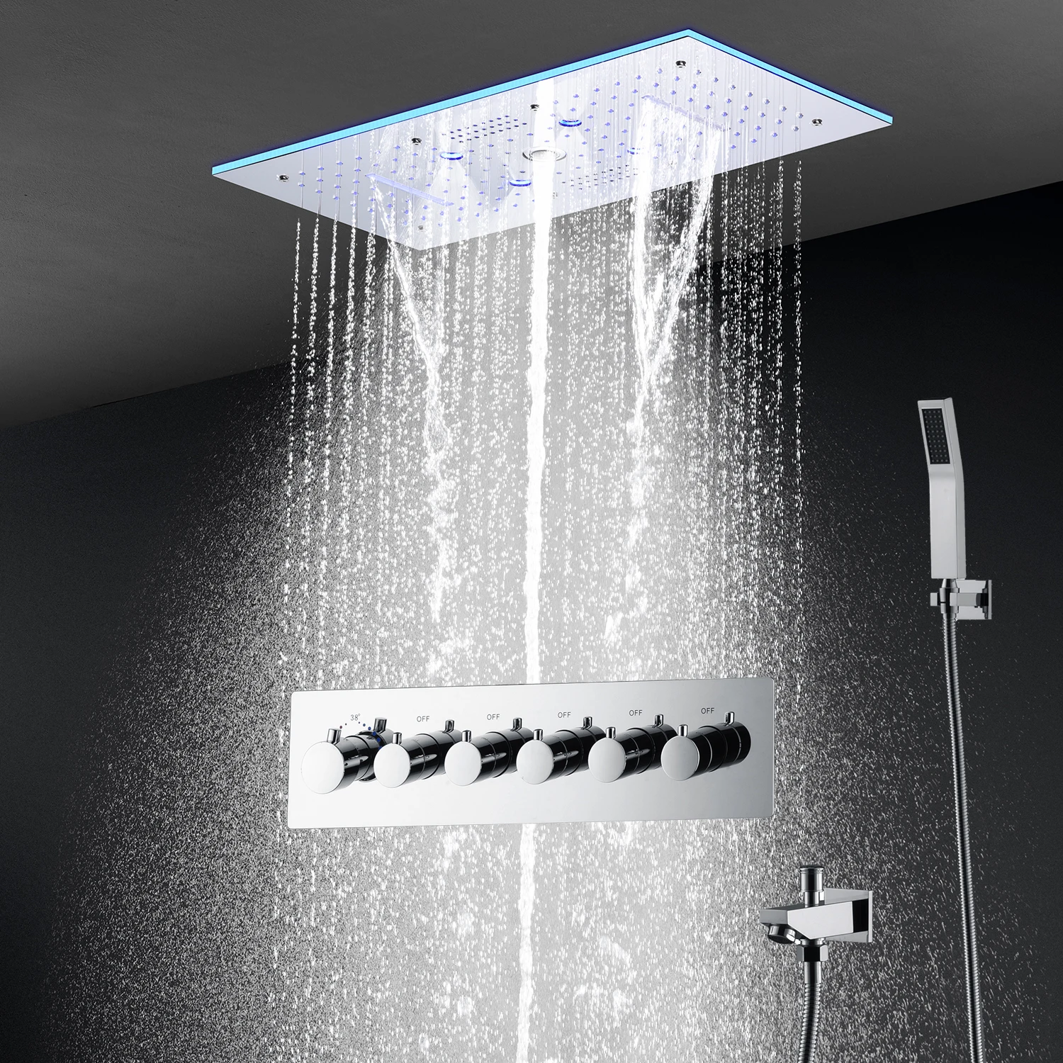 Bathroom Accessories 600x300mm 24x12Inches Bluetooth Music LED Shower Head Kit Thermostatic Mixer Valve