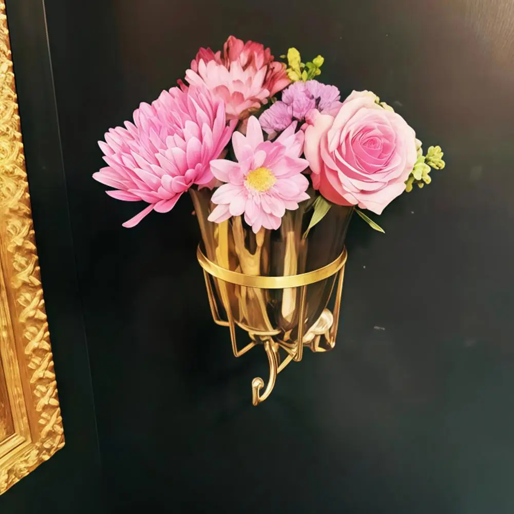 Wall Decor Vase Detachable Stainless Steel Wall Mount Vase With Hook Minimalist Elegant Wall Hanging Flower Plant Holder 2