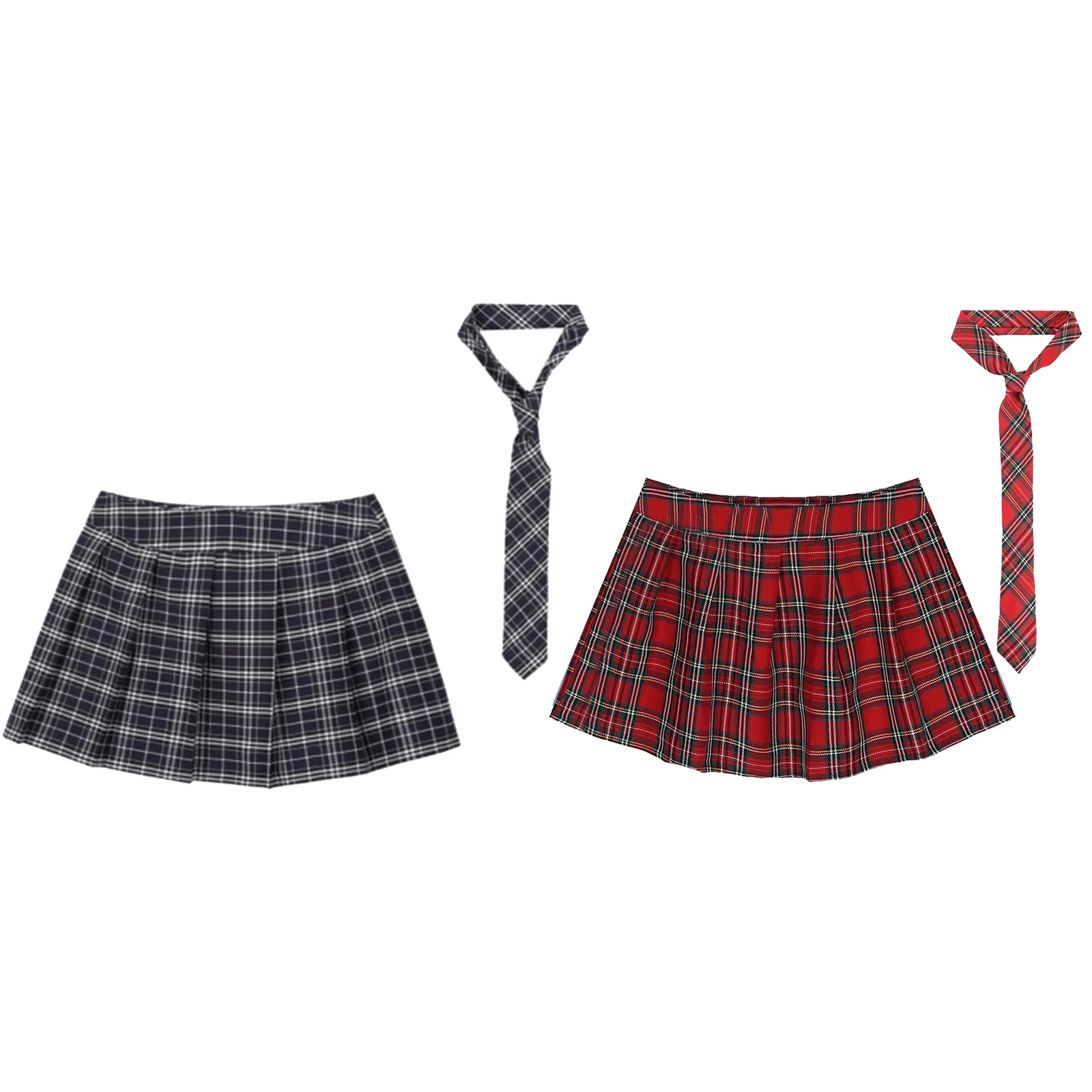 

Women Schoolgirls Role Play Costume Fancy Dress Ball Outfit Zipper Plaid Pleated Mini Skirt with Necktie Suitable for Cosplay