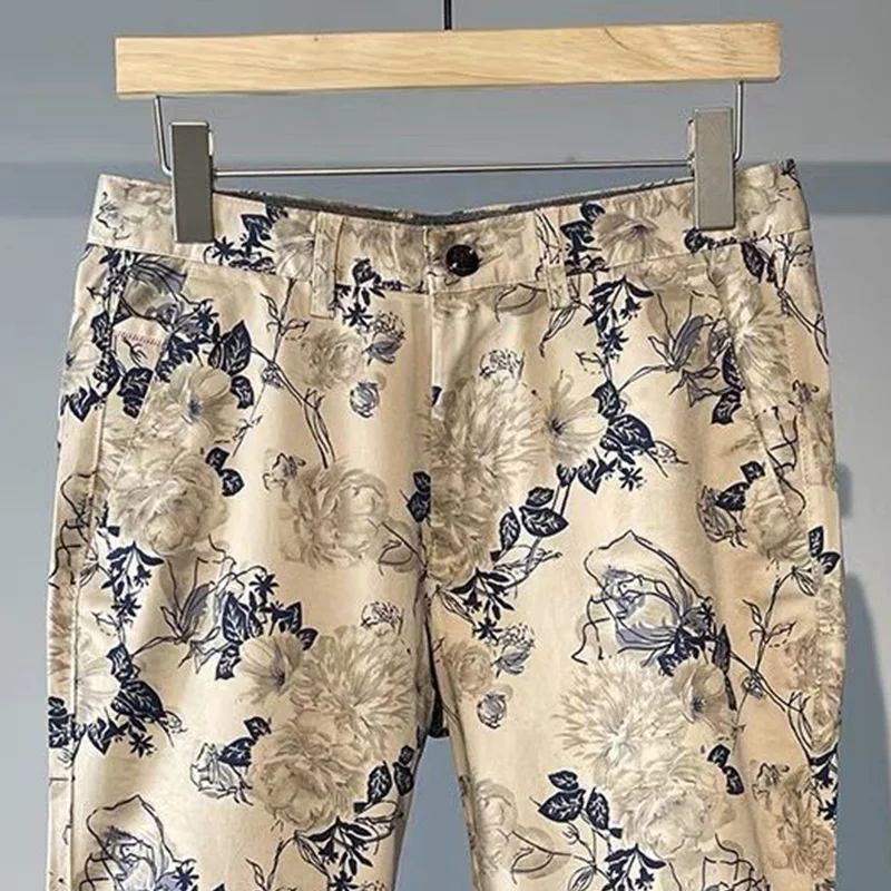 2024 New Summer Hip Hop Loose Casual American Retro Oversized Men's Wear Pants Handsome Print Pockets Folds Chic Y2K Trousers