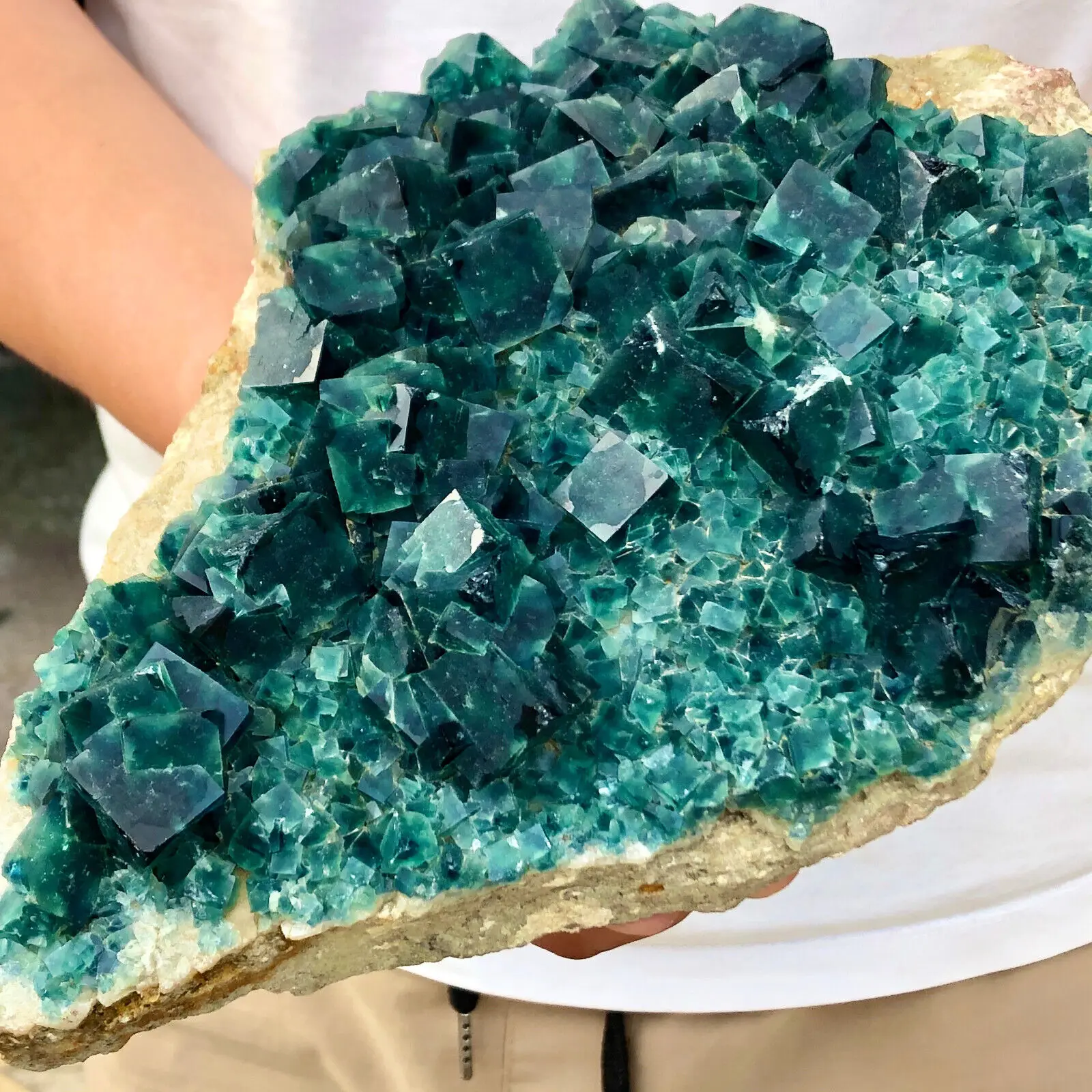 

Natural Green Cubic Fluorite Crystal Cluster Mineral Sample Healing