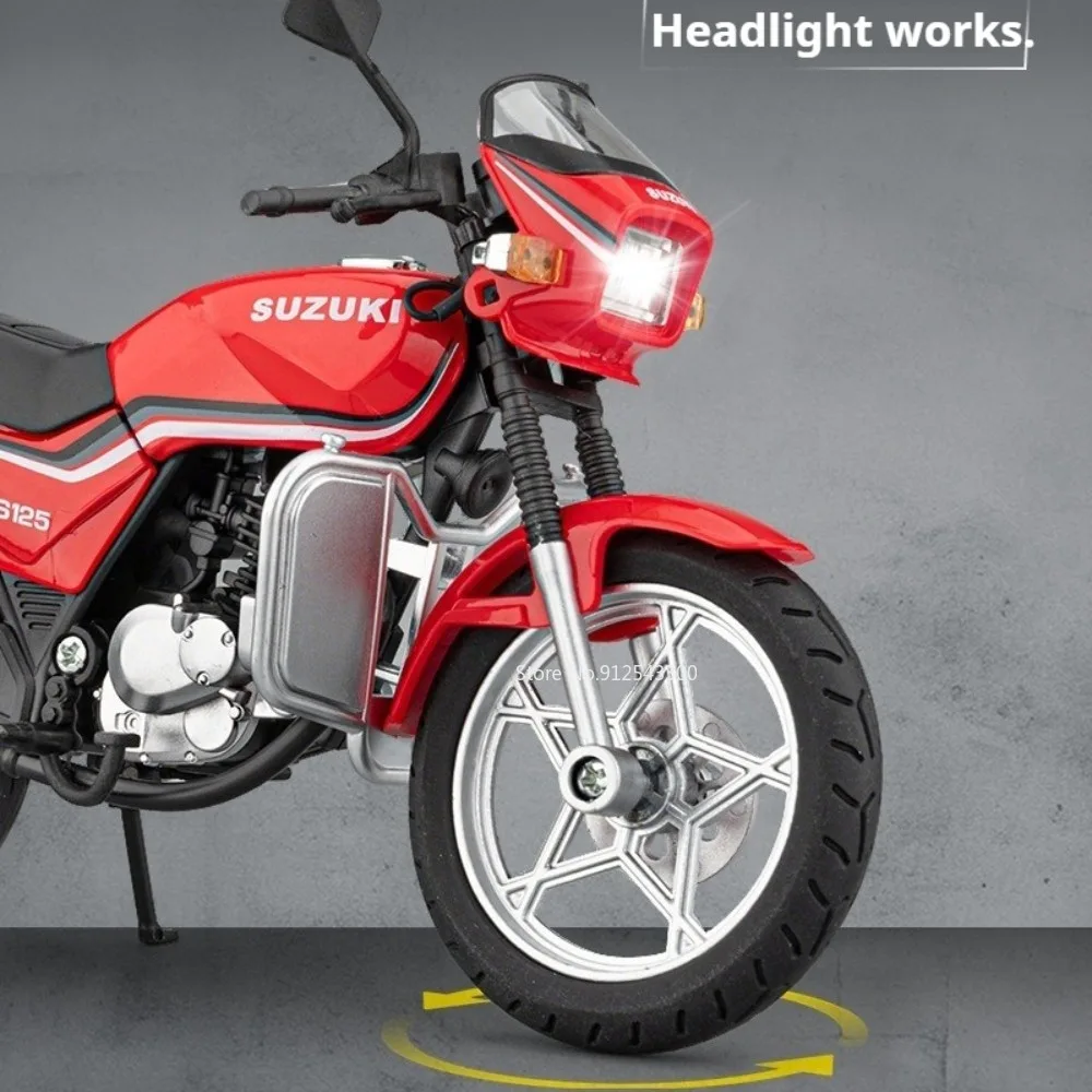 1:12 스케일 스즈키 GS125 하야부사 오토바이 모델 자동차 장난감 사운드 라이트 충격 흡수 고무 타이어 차량 컬렉션 선물 장난감