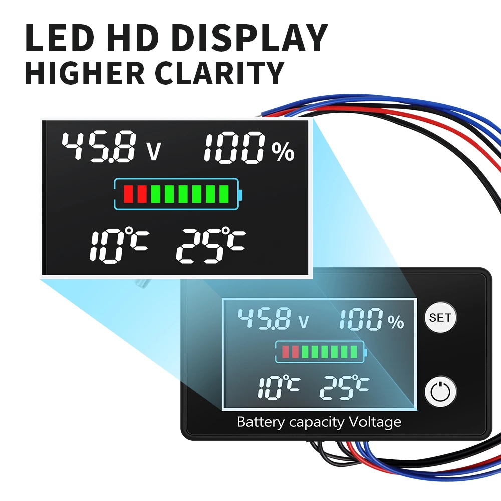 Lead-acid Lithium LiFe PO4 Voltage Gauge Battery Meter DC10V-100V Voltmeter