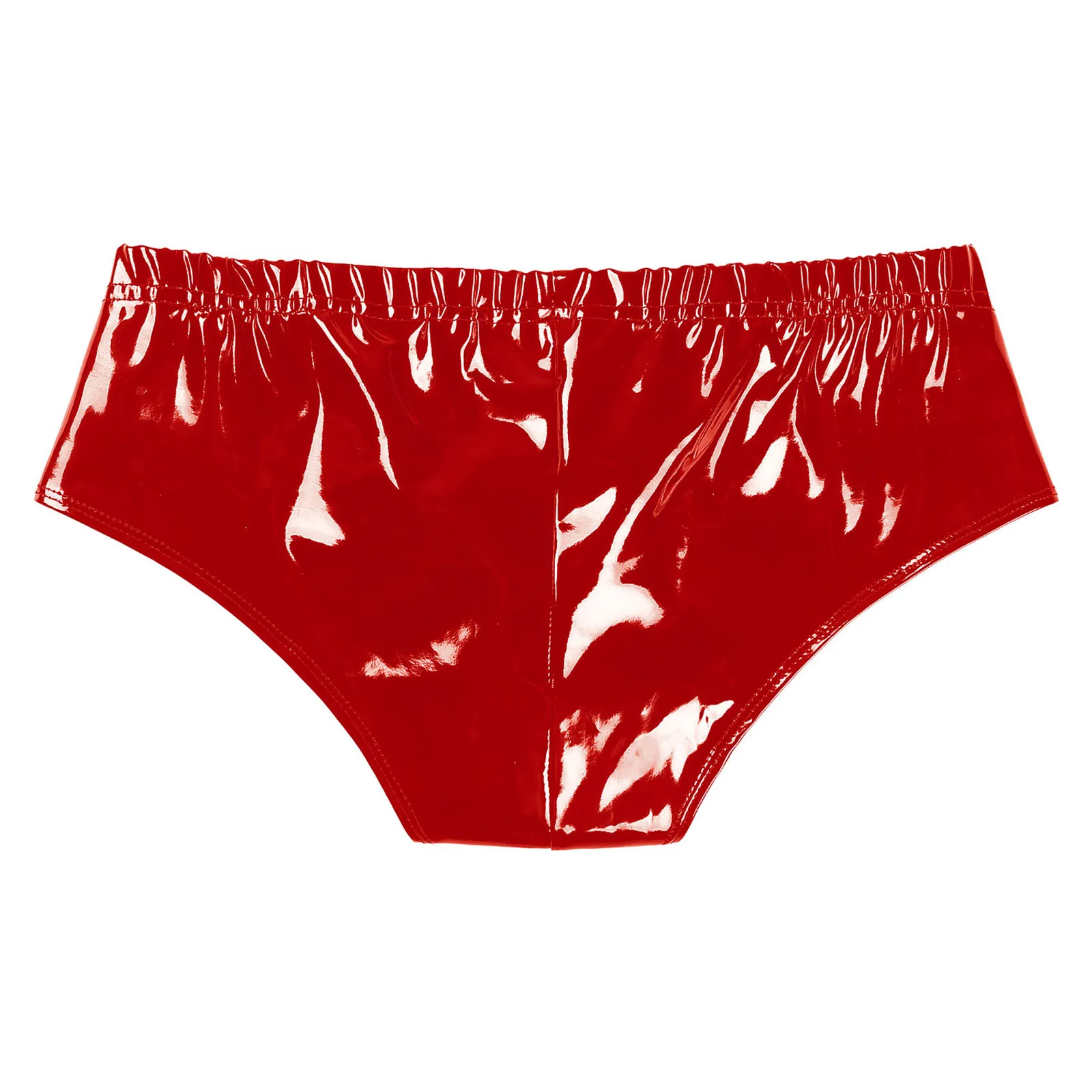 Mens Glossy Patent Leather Low Rise Briefs Rave Party Nightclub Soild Color Bulge Pouch Elastic Waistband Underpants Underwear