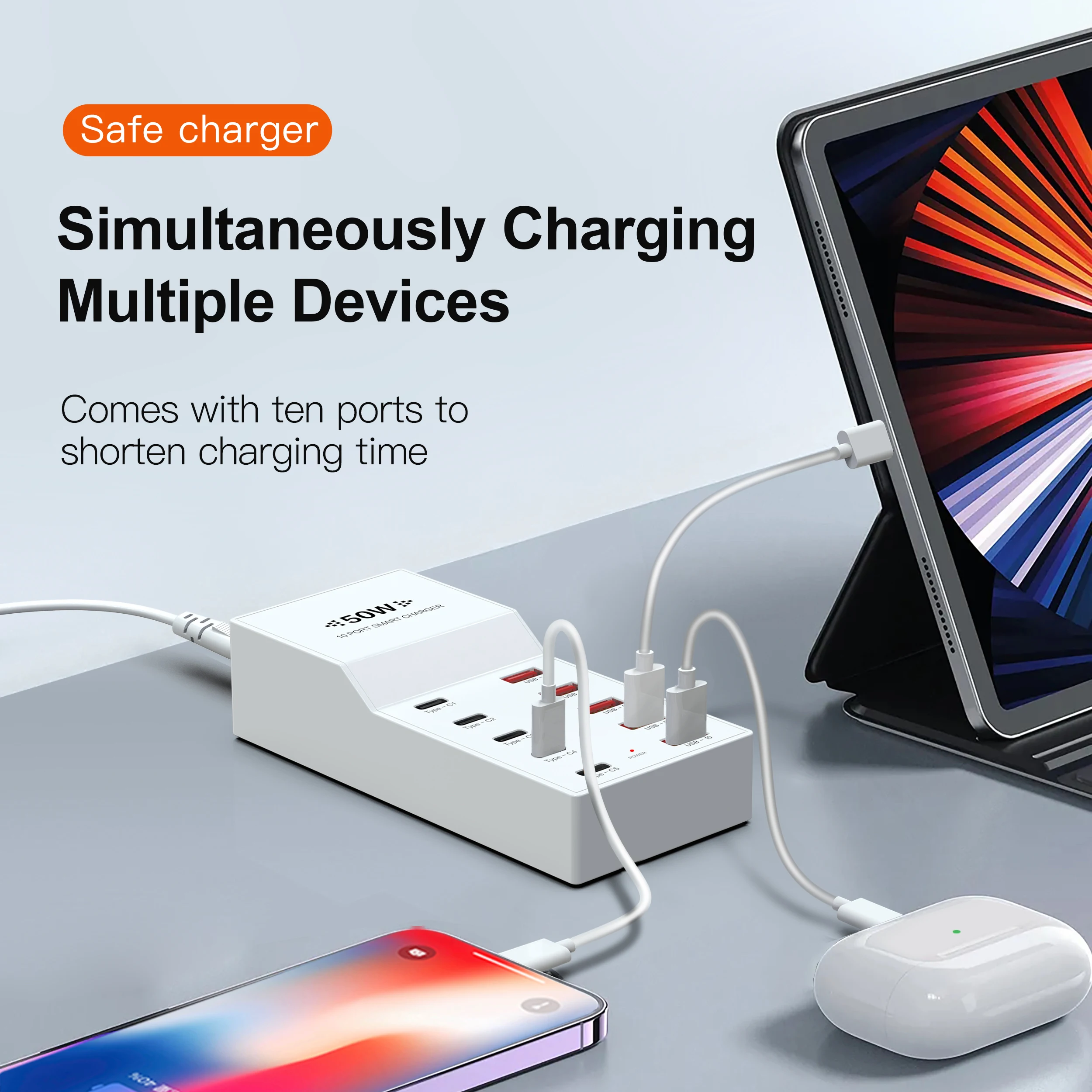 10-Port USB Charging Hub with Multi-Protection