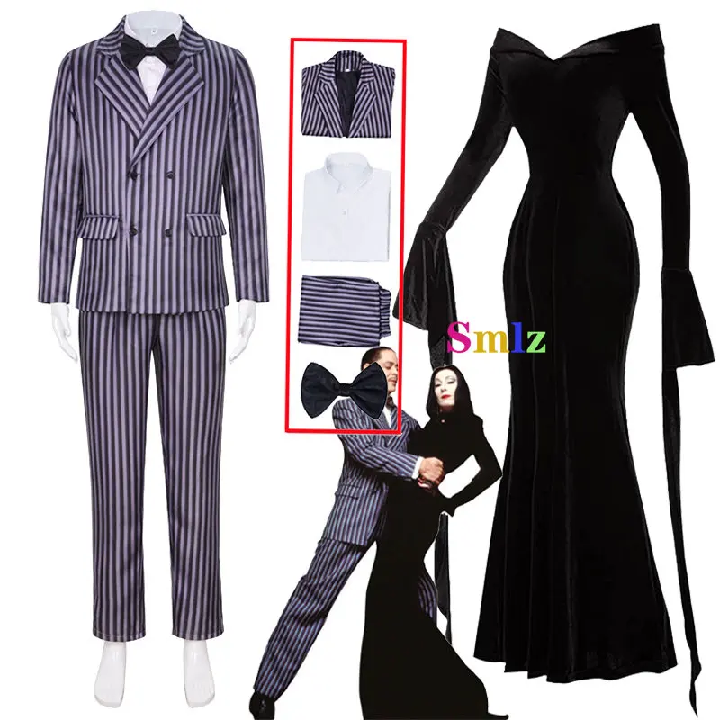 Gomez Addams Cosplay Anime Morticia Costume Dress Halloween Carnival Outfit  Adult Kid Coat Shirt Pant Tie Suit Party Uniform - AliExpress