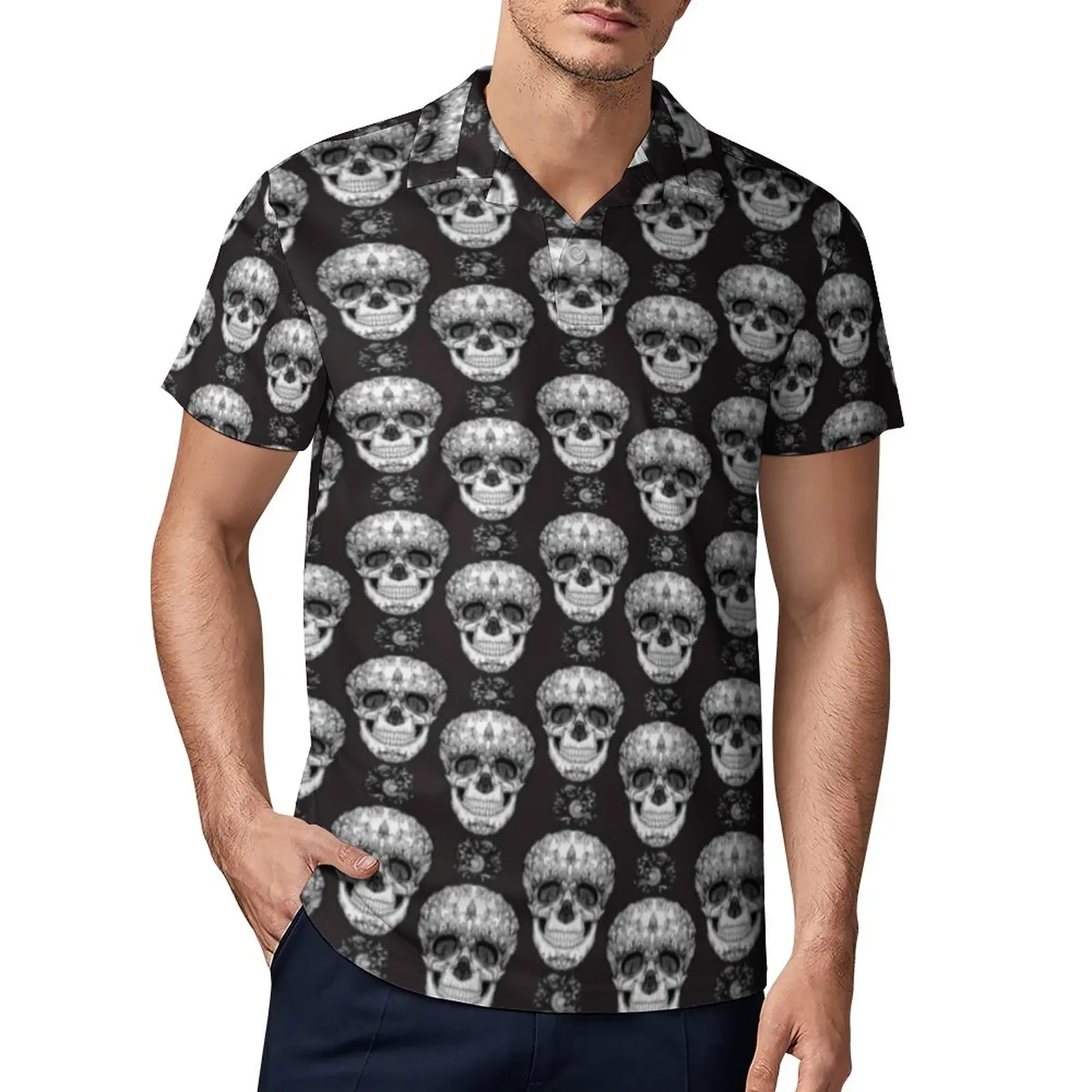 Polos informales de calavera y negra, camisetas de calaveras de azúcar, camisa de corta, polos gran tamaño geniales de verano, regalo de cumpleaños - AliExpress