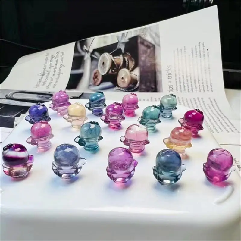 

10pcs Natural Fluorite Cartoon Carving Pendant Figurine Miniatures Crystals Stone Healing Reiki Home Room Decor Animal Gift 17mm