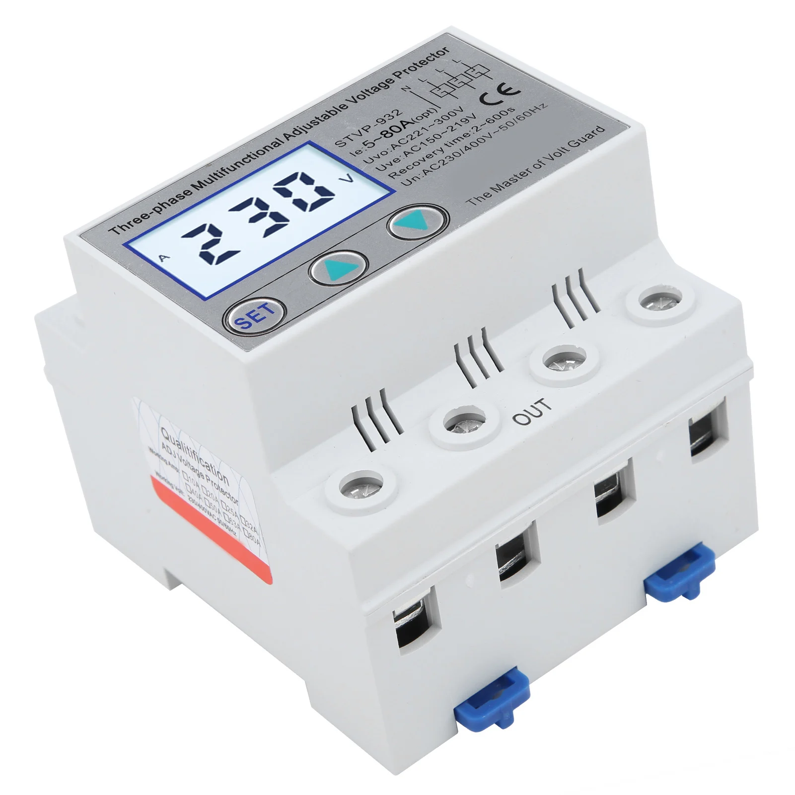 Adjustable Voltage Protector 3‑Phase LCD Multifunctional Self‑Resetting STVP‑932 230v 400VAC