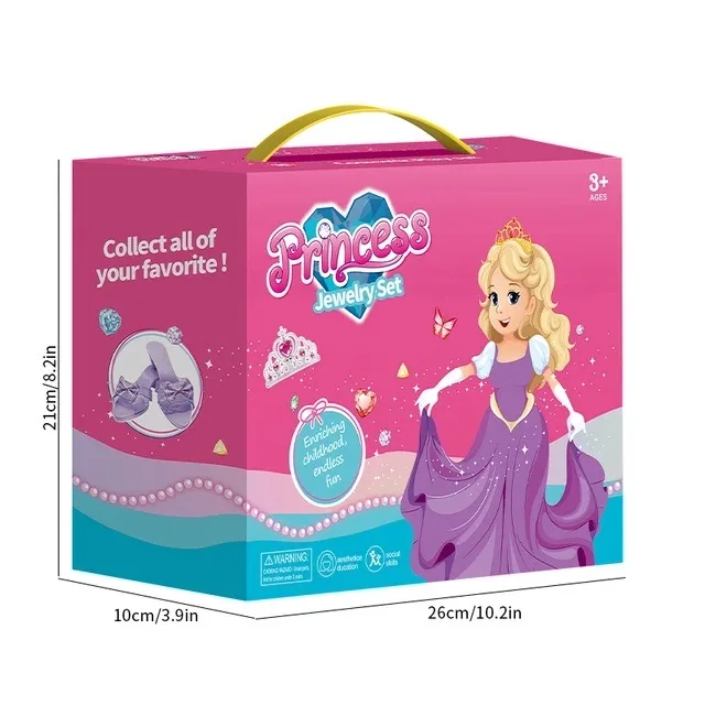 Princess Dress Up Role Play Jewelry Set for Girls, Pretend Play Fashion Accessories with High Heel Shoes, Crowns, Necklaces Girl