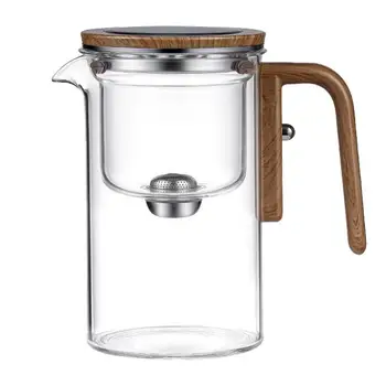 Glass Teapot Water Separation Wooden Handle Glass Tea Kettle With Infuser Detachable Clear Glass Tea Kettle For Tea Brewing 3