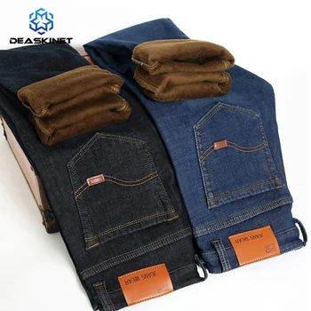 Men Winter Fleece Warm Jeans Brand 2023 Fashion Business Pants Retro Classic Denim Trousers Autumn Casual Stretch Slim Jeans Men 1