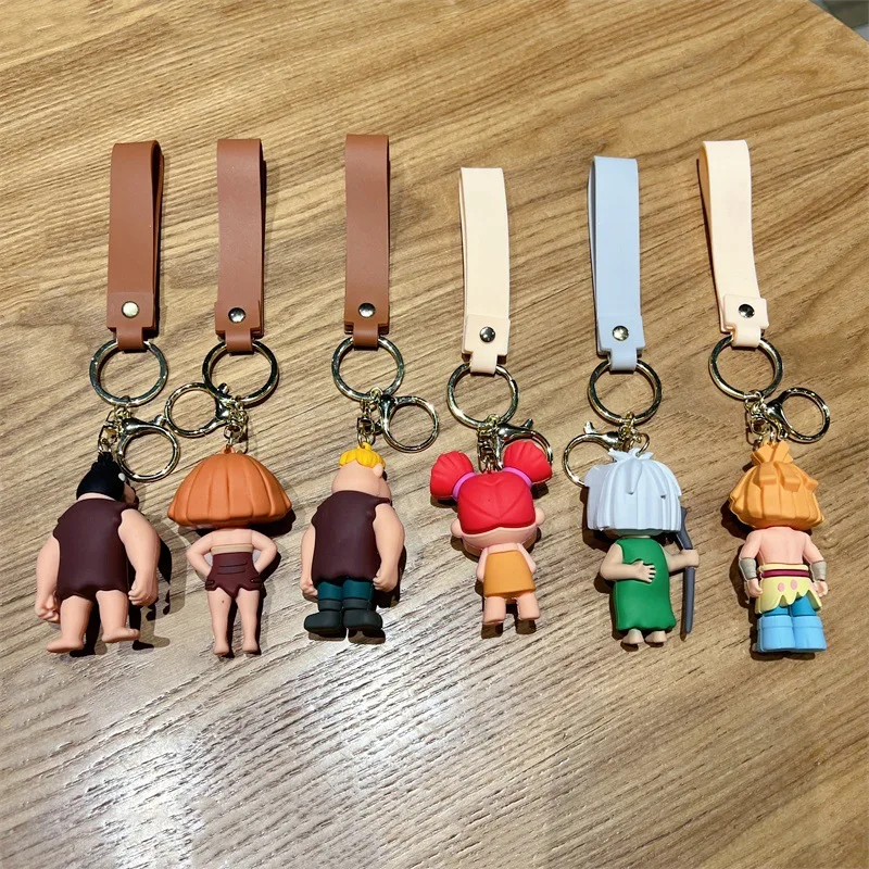 Cartoon Comedy Figure Pendant Keychain Anime Grug Eep Guy Thunk 3D Rubber Character Keyring Jewelry Adventure Cosplay Gift