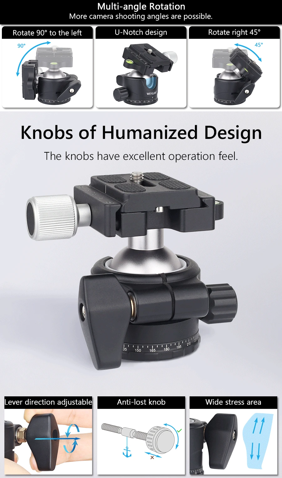 Description Picture 5 of itemTripod Head Camera Professional Low Profile Video Ball Head Mount 360 Panoramic Universal Ballhead for DSLR Tripod Monopod EH36S