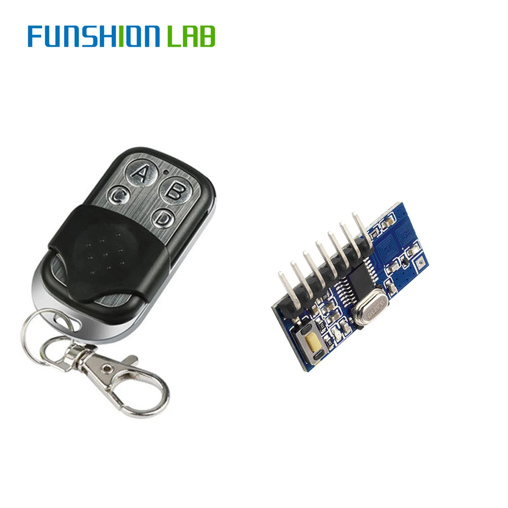 FUNSHION 433Mhz RF Remote Controls Transmitter and 433mhz Relay Receiver Switches Module Wireless 4 CH Output Learning Button |