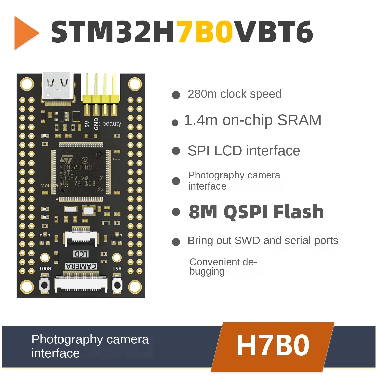 Núcleo da Placa do Desenvolvimento Stm32h7b0 Stm32h7b0 Stm32h750 743 - Imagem 3