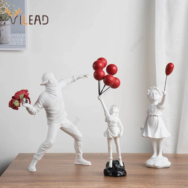 Vilead Banksy Skulptur Sammlung: Blumenwerfer Statue im Stil der Pop Art, moderne Ballonmädchen Figur für Büro und Zuhause, Straßenkunst Dekoration