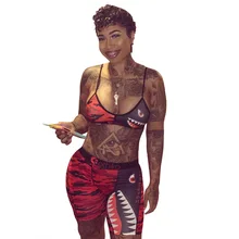  Women Printed Sleeveless Short Vest Elastic Waist Shorts Street Beach Fashion Casual Shorts Set Summer 