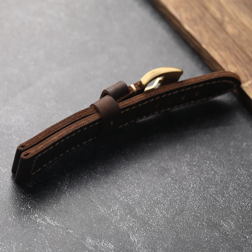 Bracelet de montre MA 22 mm, véritable peau de lézard brun havane mat