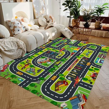 Car Play Mat for Boys and Girls Highway City Traffic-Themed Rugs for Kids Toy Cars Kids Rugs for Playroom Non-Slip Kids Play Rug 1