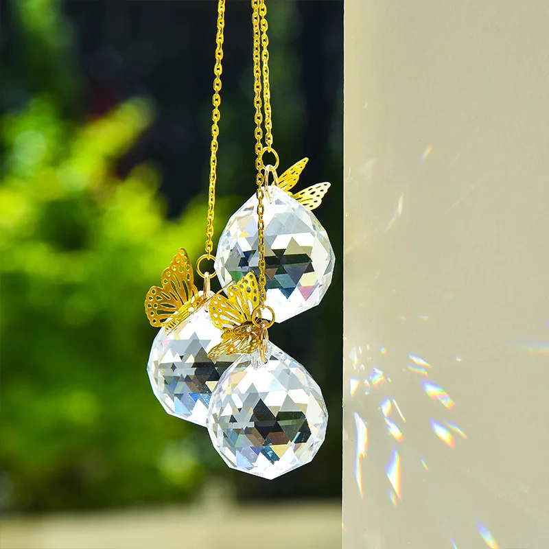 Sun Catcher Crystal Pendant Sun Catchers Window Ornament 2pcs Handmade Butterfly Crystal Ball Prism Rainbow Maker