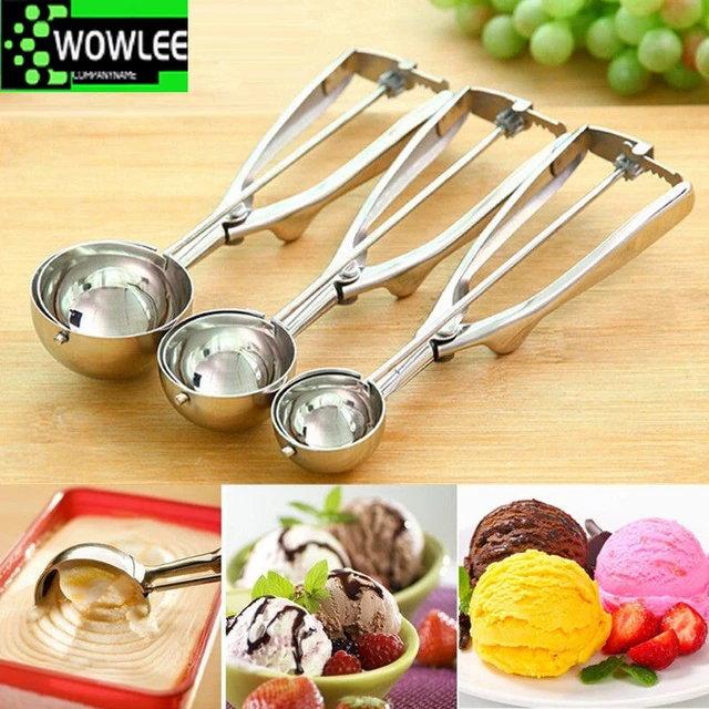 3/4/5cm Stainless Steel Ice Cream Scoop Stack Spoon with Trigger Non-Slip  Handle Cookie Dough Scooper Fruit Baller Kitchen Tools