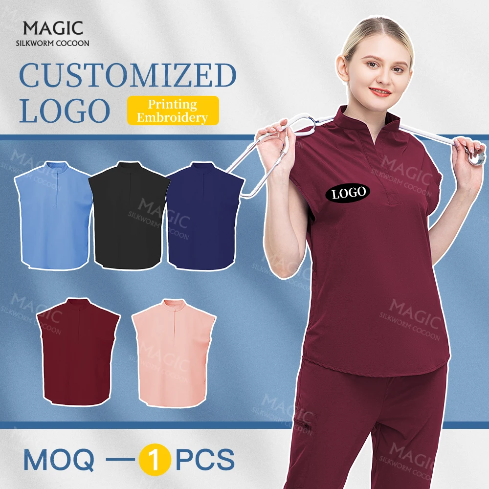 

Customized Logo Medical Uniforms Women Elastic Hospital Surgical Workwear Doctor Jogger Clothes Short Sleeve Nursing Accessories