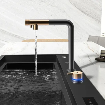 ก๊อกน้ําห้องครัวสแตนเลส 304 พร้อมเครื่องพ่นสารเคมีแบบดึงลงและช่องจ่ายน้ําบริสุทธิ์ 1