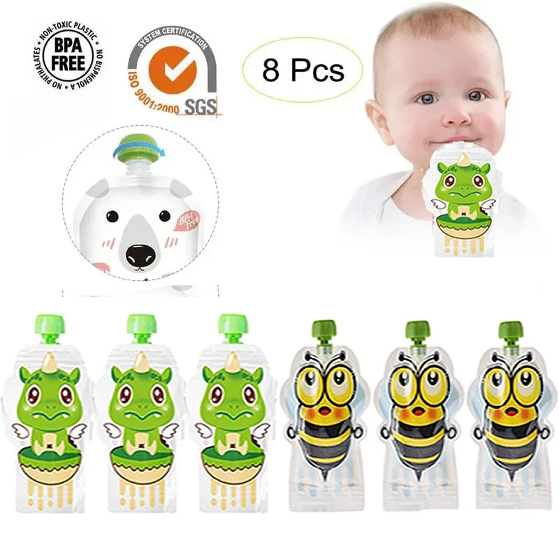 Breastmilk Storage Bags 8/4/2/1PCS Cartoon Breast Milk Storage Bag BPA-Free Reusable Sealed Complementary Food Pouch Storage Bag 148ml Double Zipper