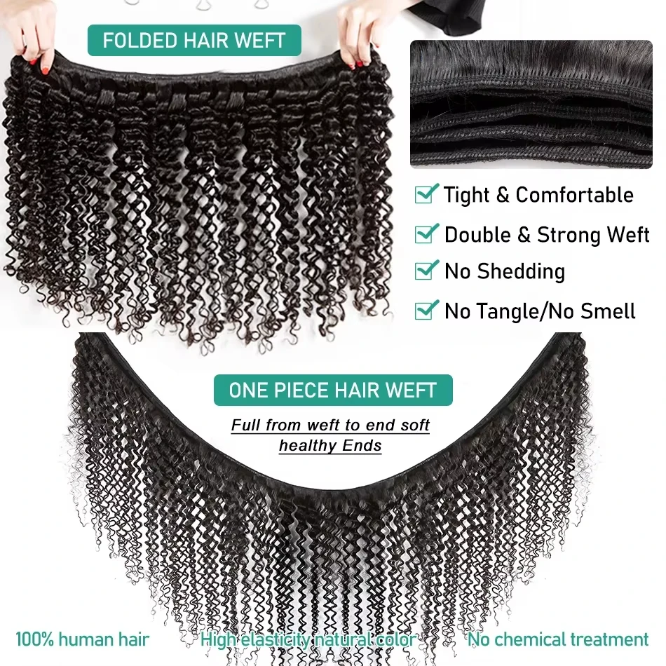 Tewjig Curly 30 40 Inch Loose Deep Wave 3 4 Bundles 100% Raw Human Hair Brazilian Weave Remy Hair Double Weft Drawn Extension