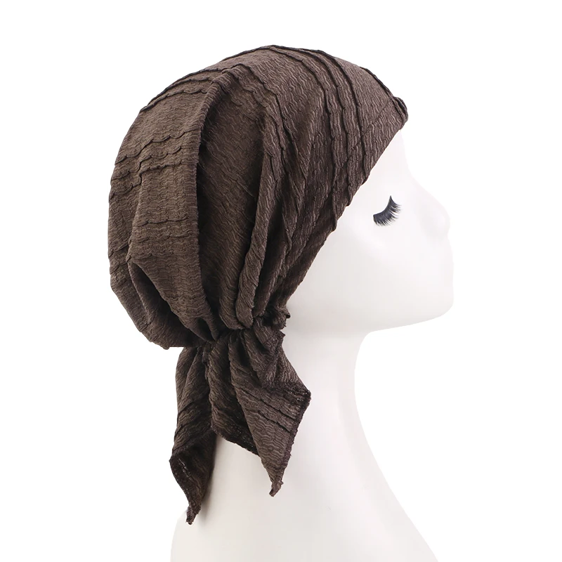 Neue muslimische Hijab-Hüte für Damen, lange Kopftücher, vorgebundene Bandana-Turbane, einfarbige Chemo-Mützen, Kopftücher, muslimische Kopfbedeckungen – Detail 11
