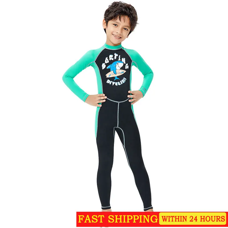 

Summer new children's wetsuit outdoor sunscreen one-piece swimsuit quick dry long-sleeved men's and girls' swimsuits surf beach