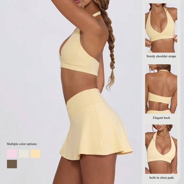 1609-9c3925.jpg Ctenkevet Women Chest Padding And High Elasticity Bra Set 2Pcs Tennis Skirt Sportswear Female Golf Suits Sport Outfit For Woman
